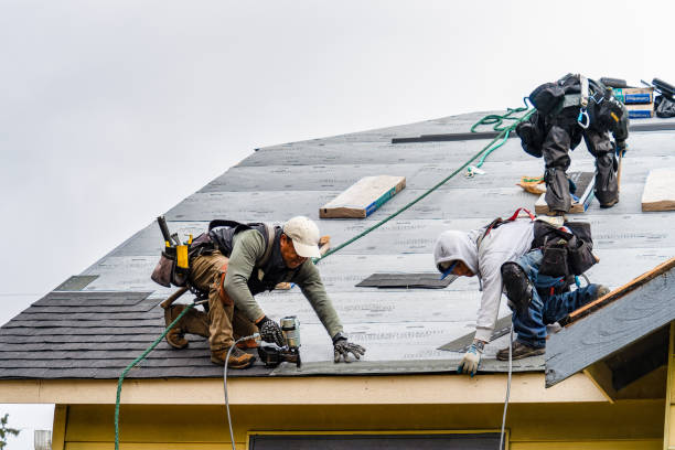 Professional Gutter Installation technician working in Alma, MI